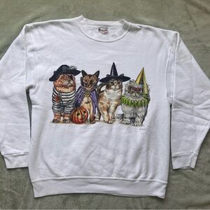 White Halloween Cats Crewneck Sweater